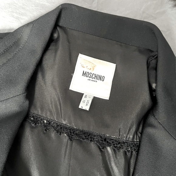 Vintage MOSCHINO Jeans Black Scissors & Ribbon Blazer ~ US 12 - Picture 4 of 7